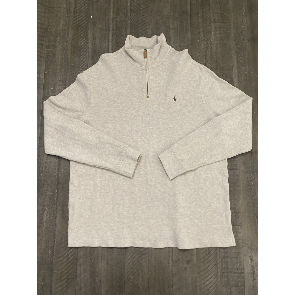 Polo Ralph Lauren1/4 Zip Sweater Pullover Mens XL Heather Tan Mock Neck